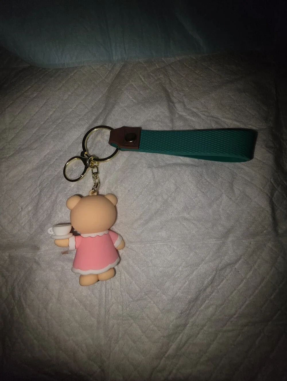 Starbucks Pink Bear Bag Charm Keyring with Teacup and Green Logo Strap